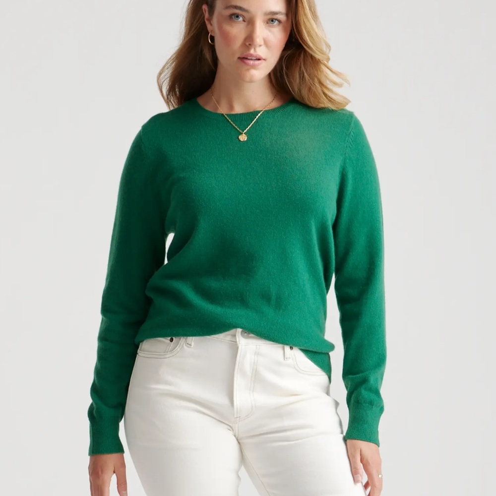 Quince Mongolian Cashmere Green Crewneck Sweater Medium